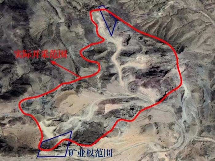 2021年5月的衛(wèi)星遙感影像顯示，白土崗子石料廠礦業(yè)權(quán)面積僅16.65畝，越界開采達(dá)207畝，超出12.4倍