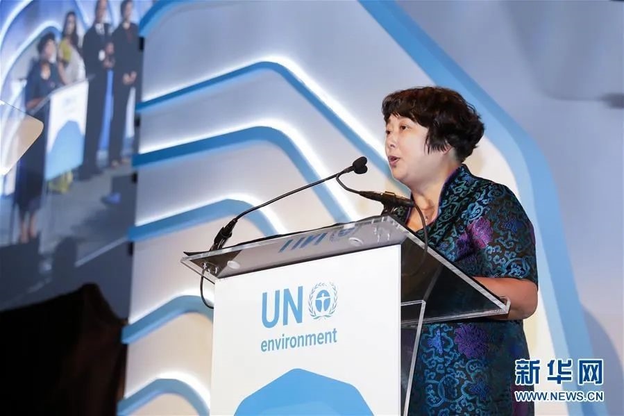 2018年9月26日，聯合國環(huán)境規(guī)劃署“地球衛(wèi)士獎”頒獎典禮在美國紐約舉行，浙江省安吉縣遞鋪鎮(zhèn)魯家村村民裘麗琴在頒獎儀式上發(fā)表獲獎感言。新華社記者 李木子 攝