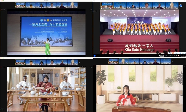 圖為開營儀式上兩國營員表演精彩節(jié)目。黎明職業(yè)大學供圖