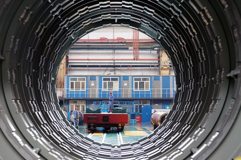 △2023年8月31日，工人在哈電集團哈爾濱電機廠有限責任公司的水電分廠重型車間作業(yè)。