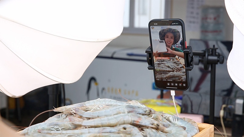 江蘇連云港，村民進(jìn)行直播銷售。范堯攝