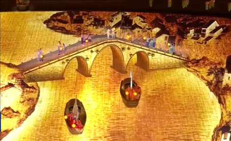 △9月23日，杭州第19屆亞洲運(yùn)動(dòng)會(huì)開幕式現(xiàn)場(chǎng)的拱宸橋形象。