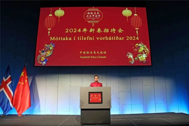 中國駐冰島大使何儒龍致辭。中國駐冰島大使館供圖