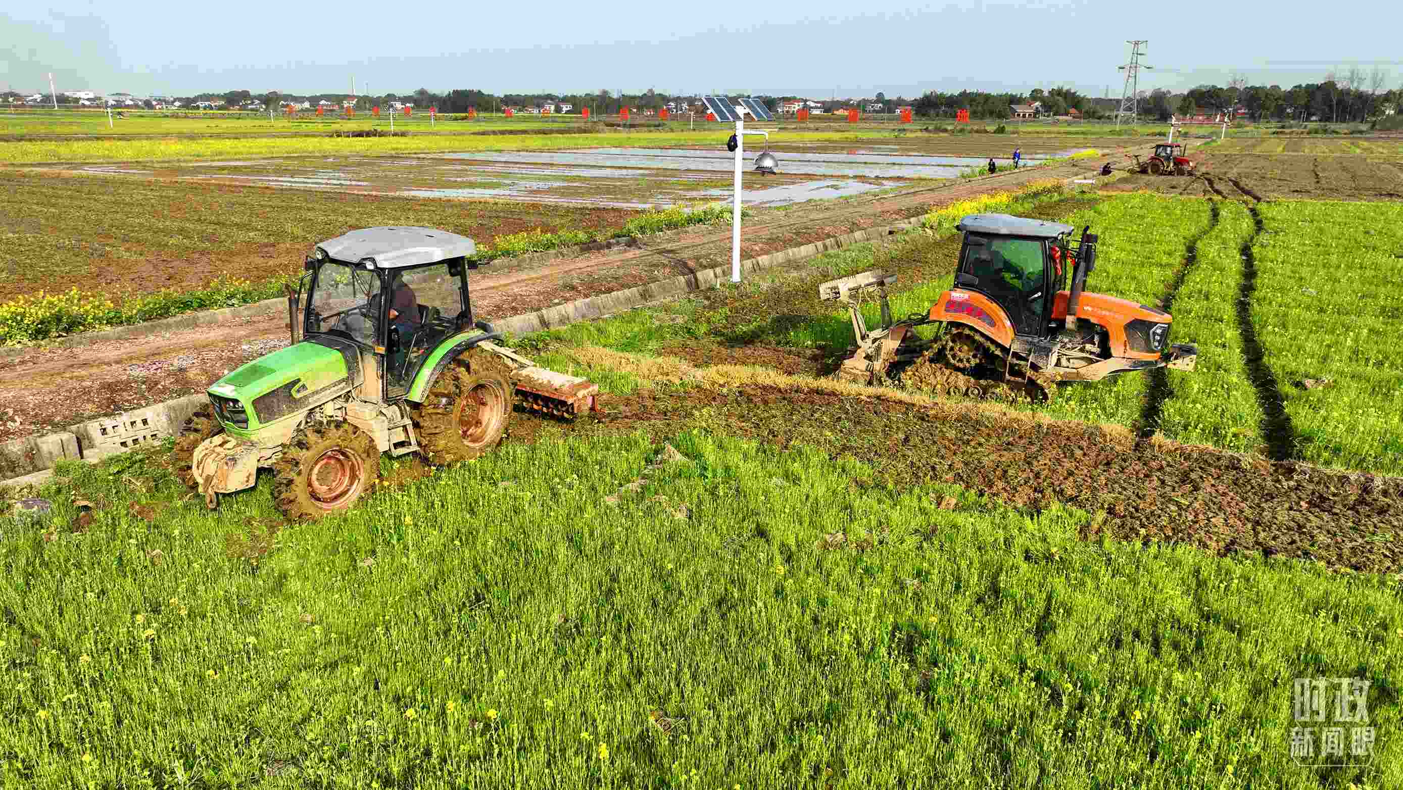△位于港中坪村的糧食生產(chǎn)萬畝綜合示范片區(qū)，春耕備耕生產(chǎn)繁忙。（總臺央廣記者潘毅拍攝）
