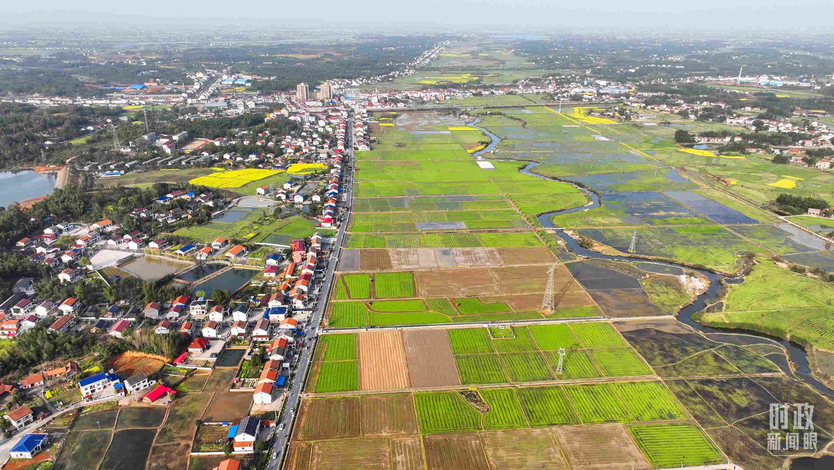 △俯瞰常德市謝家鋪鎮(zhèn)港中坪村。（總臺國廣記者李晉拍攝）