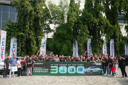 8月3日，中國車企奇瑞在雅加達(dá)舉行活動，慶祝在印尼交付第3000輛電動汽車OMODA E5。奇瑞汽車印度尼西亞銷售公司供圖