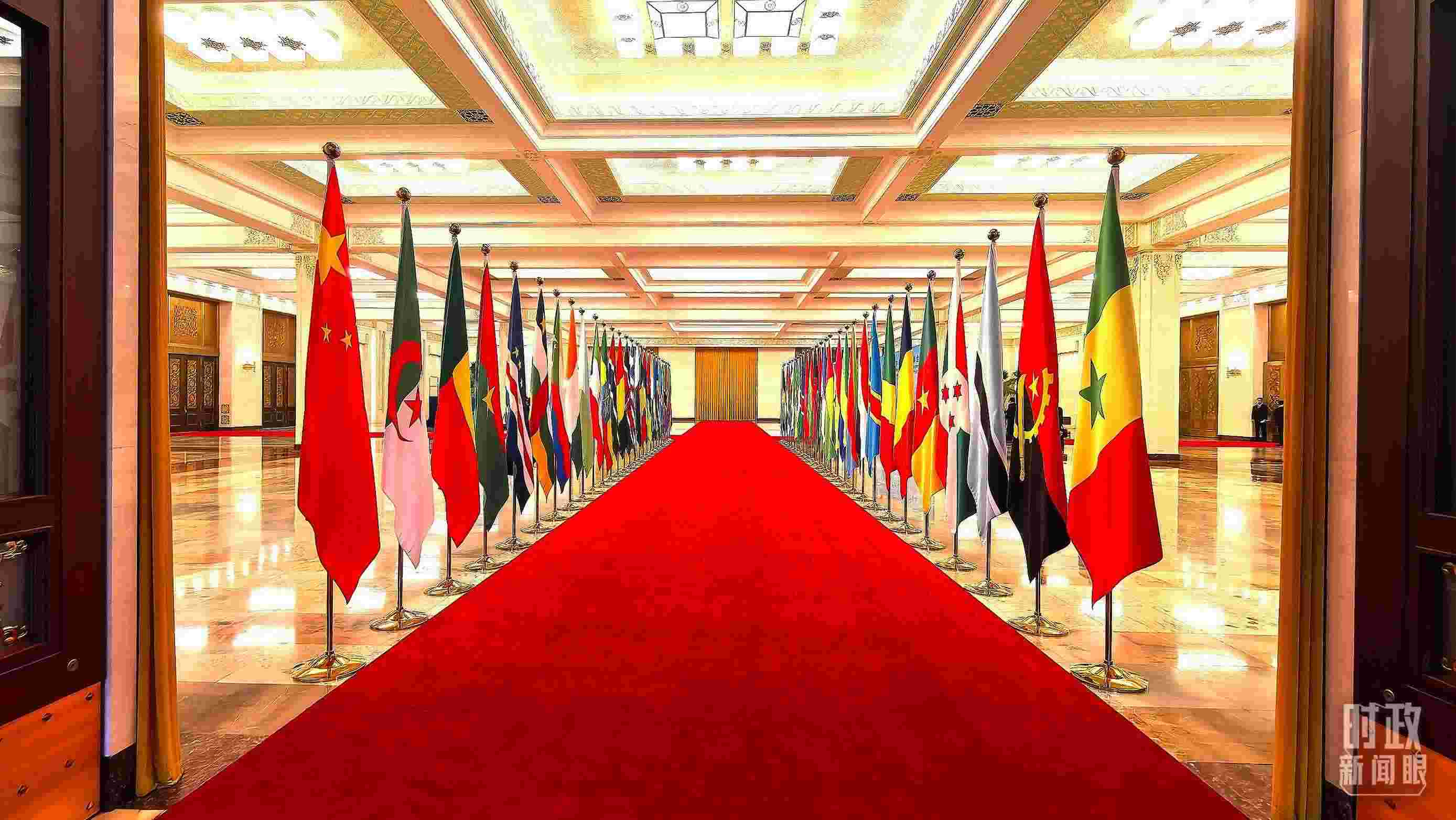  △人民大會堂內(nèi)的旗陣。（總臺央視記者馬超拍攝）