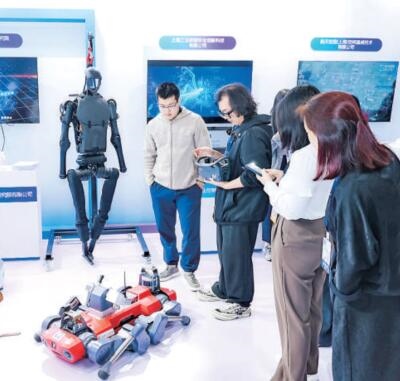 普陀區(qū)“中華武數(shù)”科創(chuàng)集市上，展位工作人員在向觀眾展示機(jī)器人。資料圖片