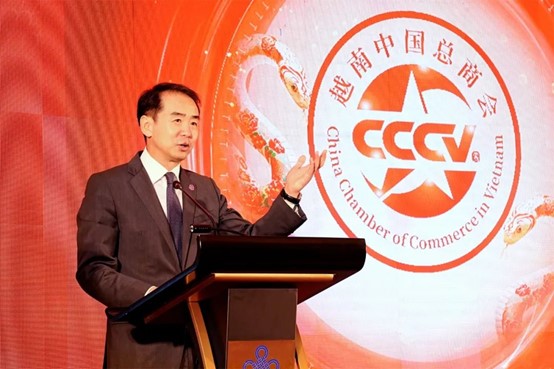 何煒大使致辭。越南中國總商會供圖