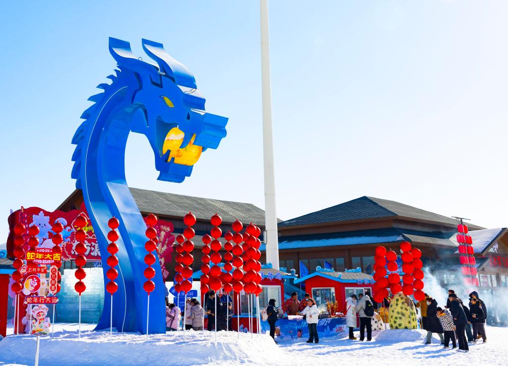 2025年1月，游客在遼寧錦州東方華地城海洋冰雪王國(guó)內(nèi)游覽。新華社發(fā)