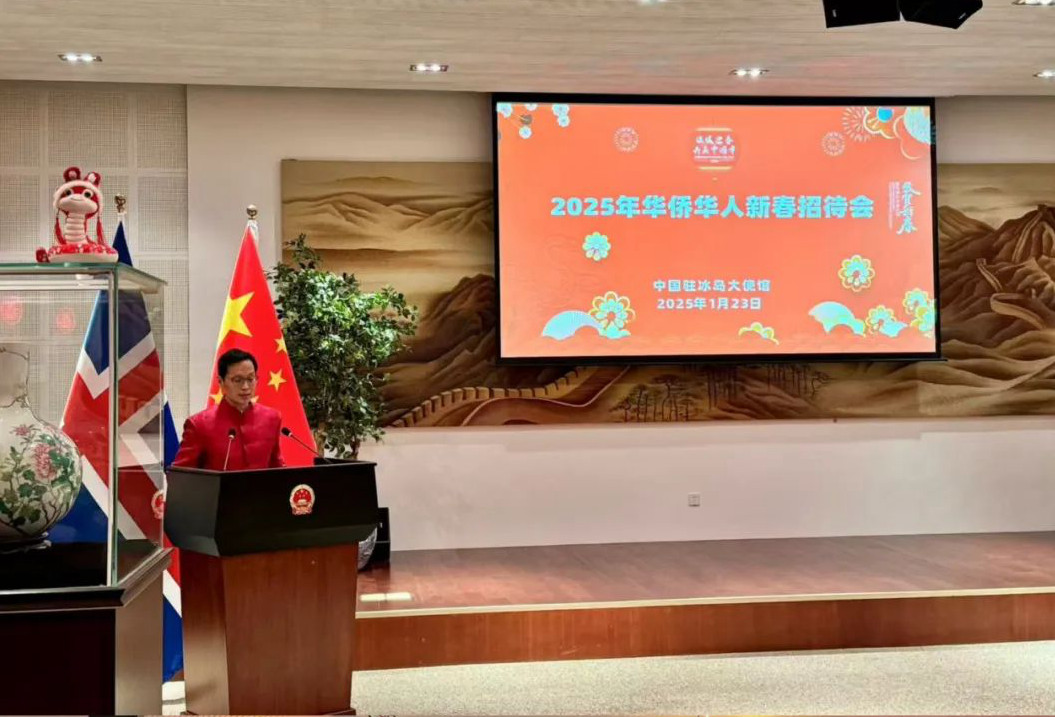 中國駐冰島大使何儒龍致辭。中國駐冰島大使館供圖